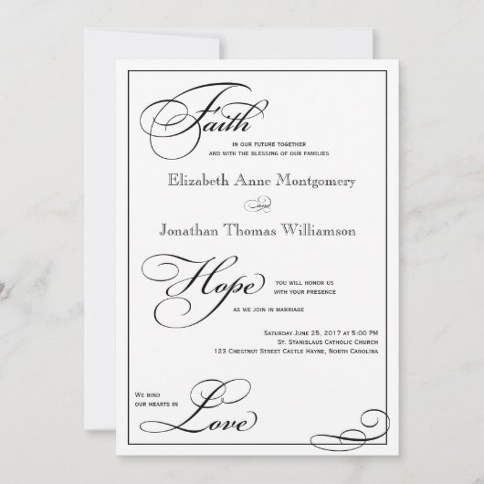 Faith Hope Liebe Script Wedding Einladung (Vorderseite)
