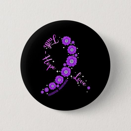 Faith Hope Liebe Überdosis Awareness Ribbon Blume Button (Vorderseite)