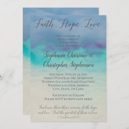 Faith Hope Liebe Watercolor Bible Verse Hochzeit Einladung (Vorne/Hinten)