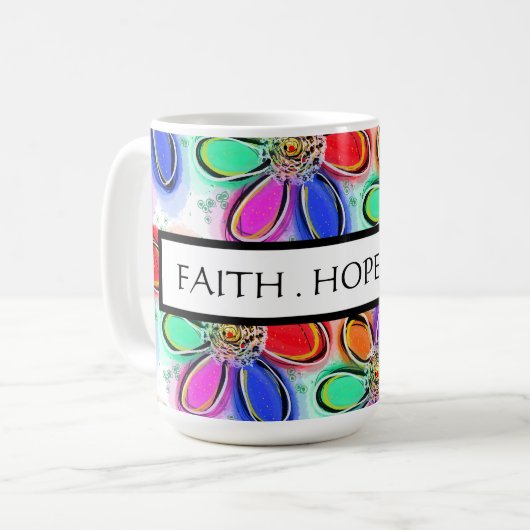 Faith Hope Love Artsy Watercolor Flowers Pattern Kaffeetasse (Vorderseite Links)