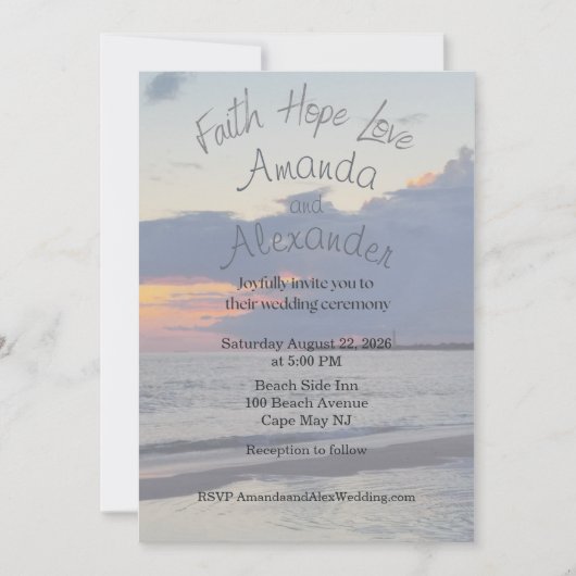 Faith Hope Love Beach Photo Wedding Invitation Einladung (Vorderseite)