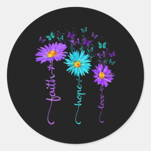 Faith Hope Love Butterfly Daisy Suicide Prevention Runder Aufkleber