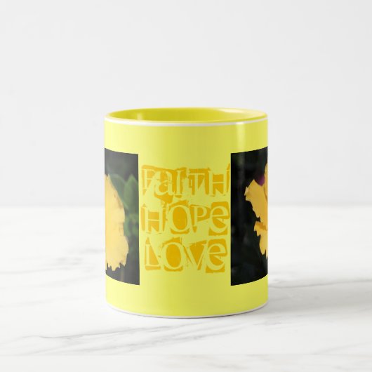 Faith Hope Love Monogram Name Vine Yellow Blossoms Zweifarbige Tasse (Mittel)