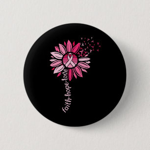 Faith Hope Sunflower Pink Brustkrebs Bewusstsein Button