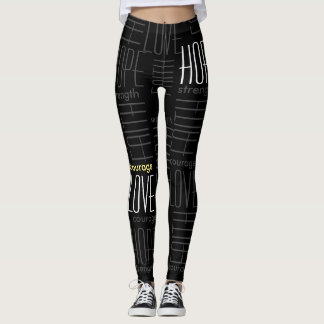 Faith HopeLoveStärke und Mut Grau auf schwarz Leggings