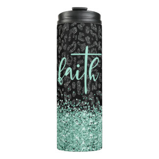 Faith Leopard Tumbler, Black Glitzer Leopard Thermosbecher