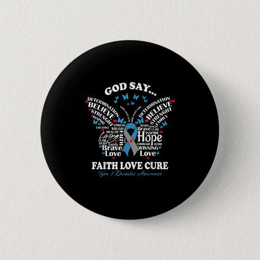 Faith Liebe Cure Butterfly T1d Typ 1 Diabetes Awar Button (Vorderseite)