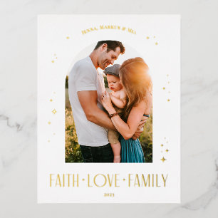 Faith Liebe Family Modernes Arch Weihnachtsdesign Folien Feiertagspostkarte
