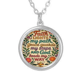 Faith Lights My Path Christian Art - Inspirational Versilberte Kette