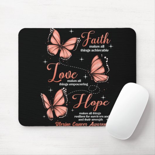 Faith Love Hope Butterfly Uterine Cancer Awareness Mousepad (Mit Mouse)