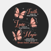 Faith Love Hope Butterfly Uterine Cancer Awareness Runder Aufkleber (Vorderseite)
