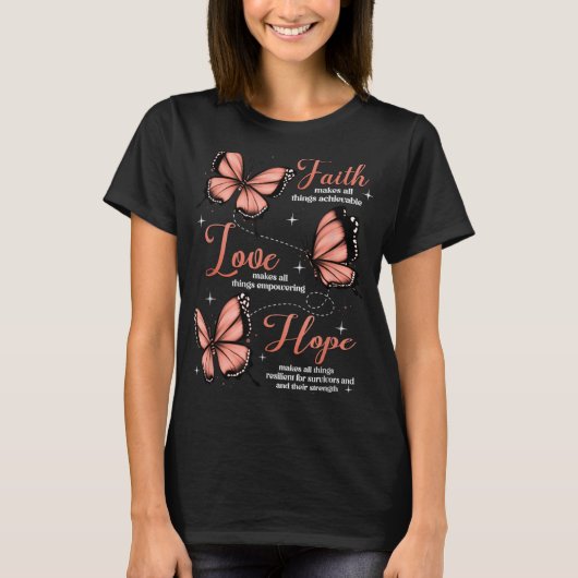Faith Love Hope Butterfly Uterine Cancer Awareness T-Shirt (Vorderseite)
