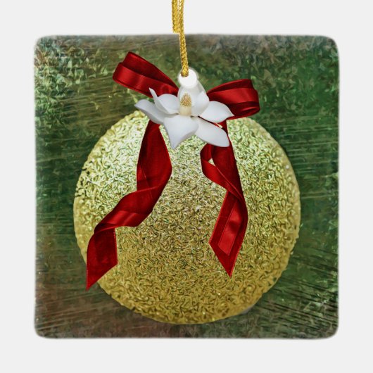 Faith Magnolia Blume Weihnachtsfeier Keramikornament (Vorderseite)