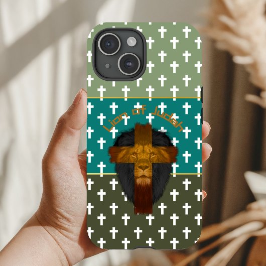 Faith Olive Green Turquoise Cross Lion of Judah Case-Mate iPhone Hülle