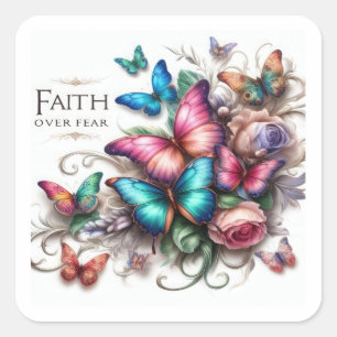 "Faith Over Angst" Elegante Schmetterlingsticker - Quadratischer Aufkleber