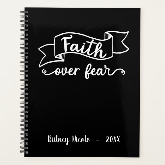 Faith Over Angst Elegante Script Black Personalisi Planer (Vorderseite)