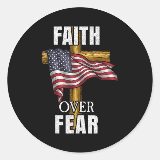 Faith Over Fear Christian Cross American Flag Tee Runder Aufkleber (Vorderseite)