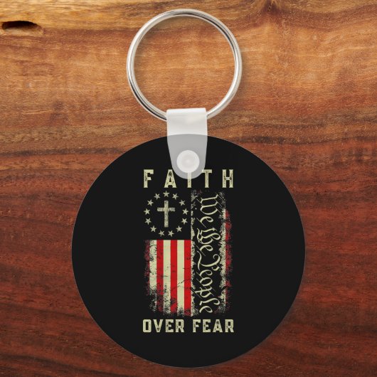 Faith Over Fear Christian Cross Usa American Flag  Schlüsselanhänger (Vorderseite)