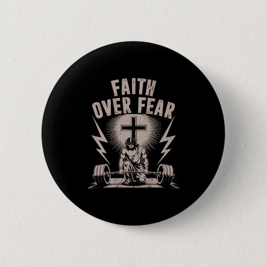 Faith Over Fear Funny Christian Workout Gym Jesus Button (Vorderseite)