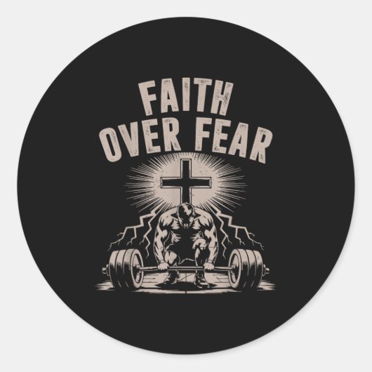 Faith Over Fear Funny Christian Workout Gym Jesus Runder Aufkleber (Vorderseite)
