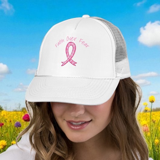 Faith Over Fear Hat | Pink Ribbon Heart Hat Truckerkappe