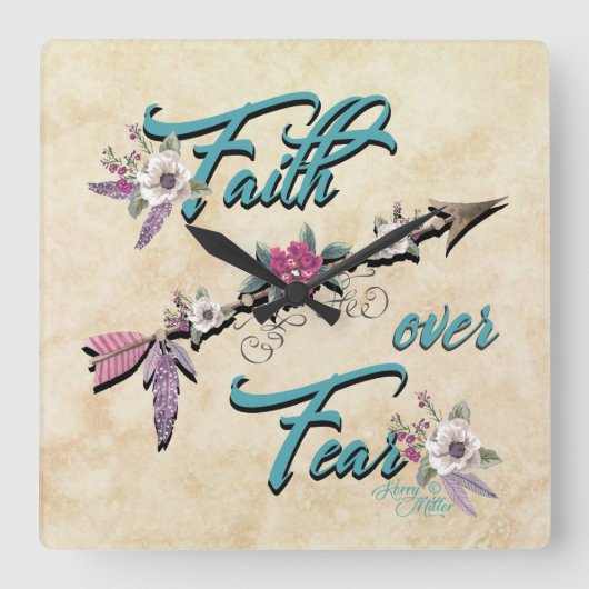Faith Over Fear Square Wall Clock Quadratische Wanduhr (Vorderseite)