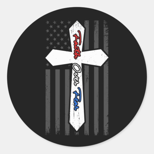 Faith Over Fears Cool Christian Cross USA Flag Runder Aufkleber (Vorderseite)