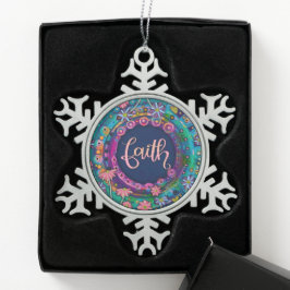 Faith Pink Blue Floral Hübsch Inspirivity Schneeflocken Zinn-Ornament