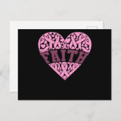 Faith Pink Heart Breast Cancer Awareness Ankündigungspostkarte (Vorne/Hinten)
