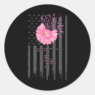 Faith Pink Ribbon Daisy Blume American Flag Breas Runder Aufkleber