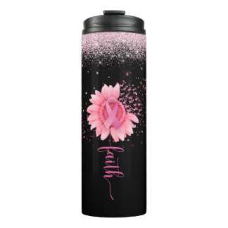 Faith Pink Ribbon Sonnenblume Schwarz Thermosbecher