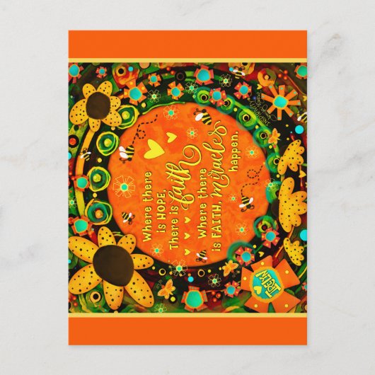 Faith Pretty Floral Bumblebee Irland Postkarte (Vorderseite)