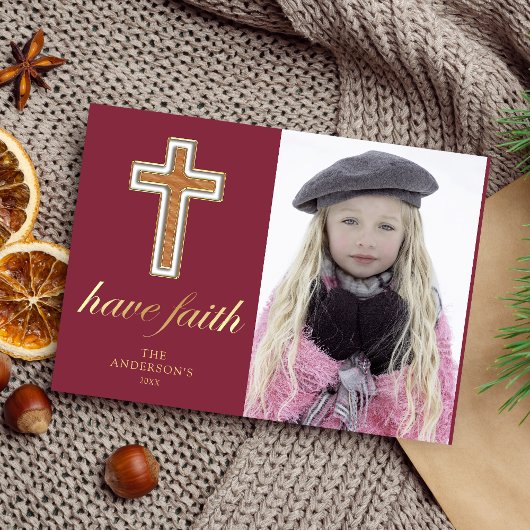 Faith | Religiöses Cross Christmas Foto Feiertagskarte