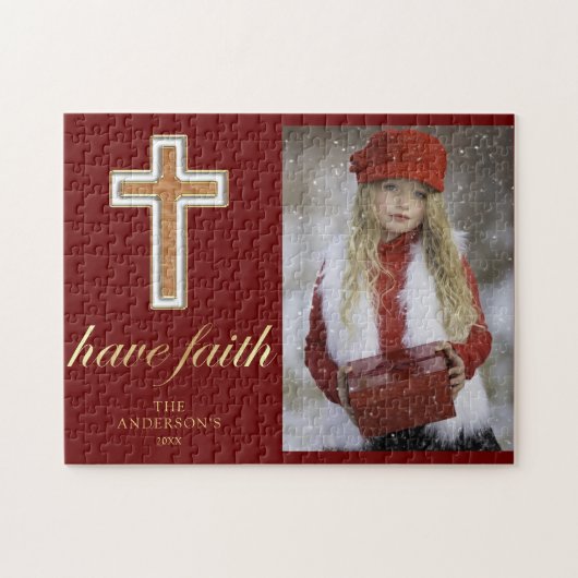 Faith | Religiöses Cross Christmas Foto Puzzle (Horizontal)
