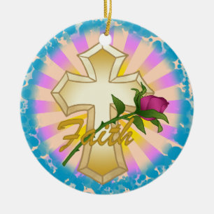 Faith Rose Christliches Kreuz-Ornament  Keramikornament