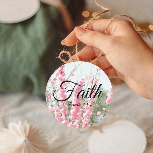 Faith Sprichwörter 3:5-6 Verse Elegante Rosa Blume Runder Aufkleber
