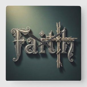 Faith Square Acrylic Wall Clock - Religiöse Dekora Quadratische Wanduhr
