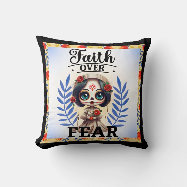 Faith Sugar Skull Kissen (Vorderseite)