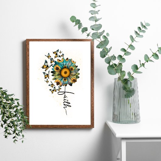 Faith Sunflowers Butterflies Christlich Religious Poster