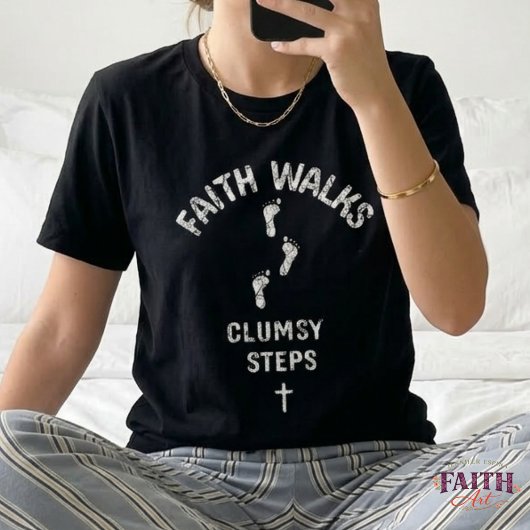 Faith Walks, Clumsy Steps – Funny Christian Footpr Tri-Blend Shirt
