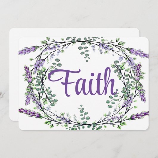 Faith watercolor Lavender Eucalyptus romantic Einladung (Vorne/Hinten)