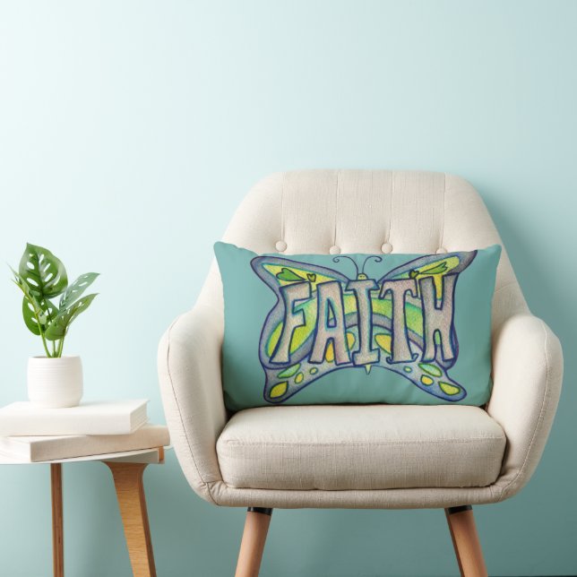 Faith Word Art Blue Butterfly Accent Throw Kissen (Stuhl )