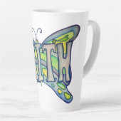 Faith Word Art Blue Butterfly Flügel Latte Tasse C (Rechte Ecke)