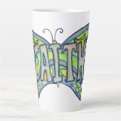 Faith Word Art Blue Butterfly Flügel Latte Tasse C (Vorderseite)
