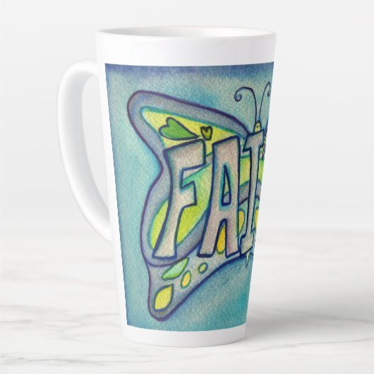 Faith Word Art Blue Butterfly Wing Cup Latte Tasse (Linke Ecke)