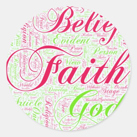 Faith Word Art Red and Green Runder Aufkleber (Vorderseite)
