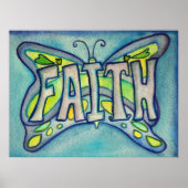 Faith Word Blue Butterfly Art Print Poster (Vorne)