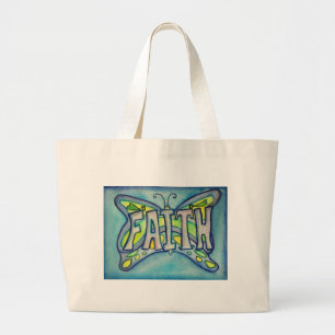Faith Word Blue Butterfly Art Toag Jumbo Stoffbeutel