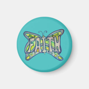 Faith Word Blue Butterfly Custom Art Magnet