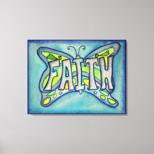 Faith Word Blue Butterfly Malerei Leinwand Artwork